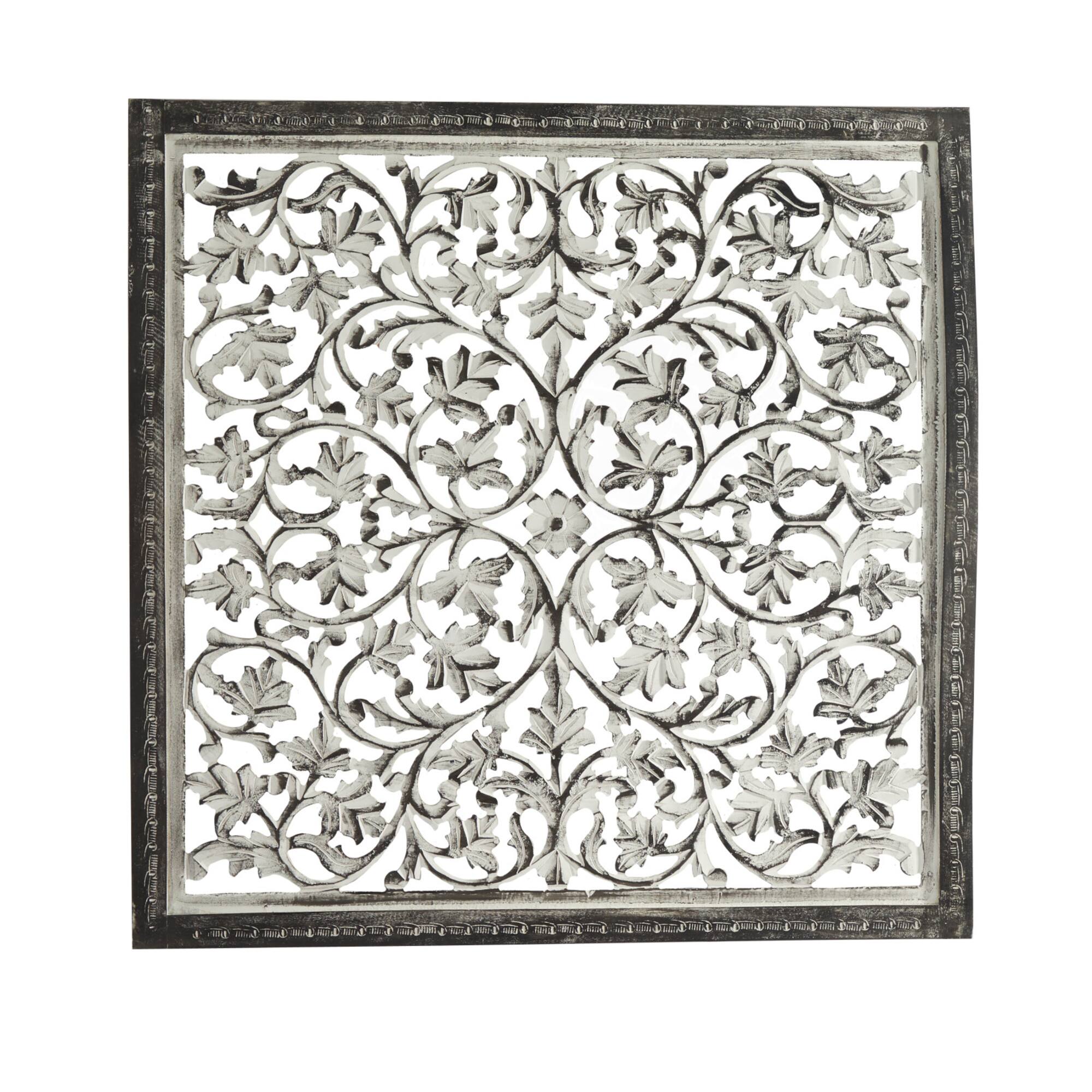 36" White Floral Mango Wood Wall Décor